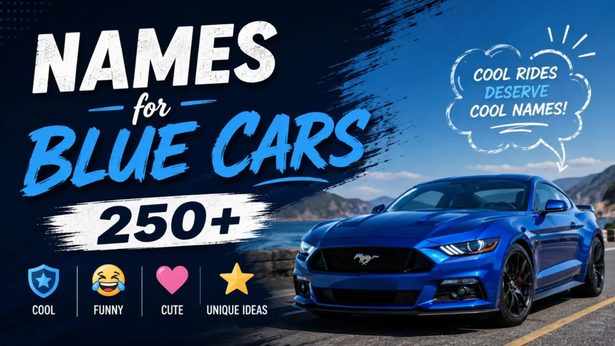 250+ names for blue cars featuring cool, funny, cute, and unique ideas with a blue sports car