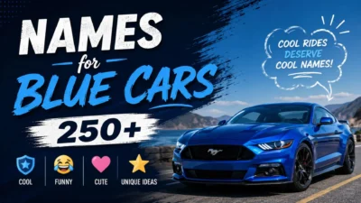 250+ names for blue cars featuring cool, funny, cute, and unique ideas with a blue sports car