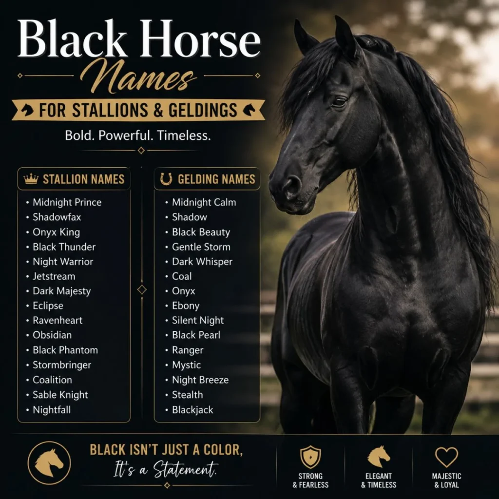 Black horse names for stallions and geldings with strong, elegant, and powerful name ideas