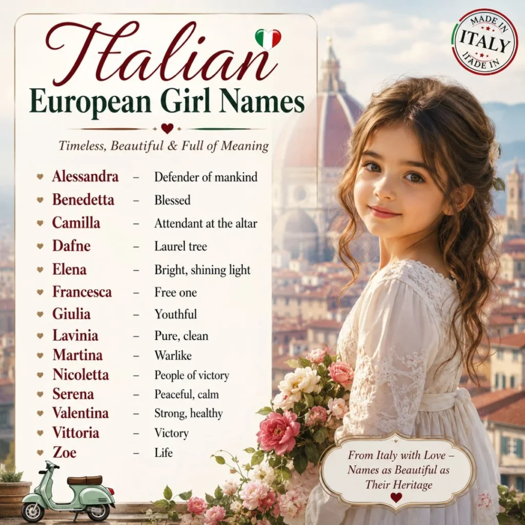 Italian European girl names with beautiful meanings and a Florence-inspired background