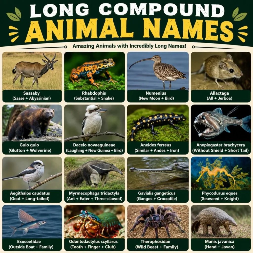 Long compound animal names featuring unusual and fascinating animal species