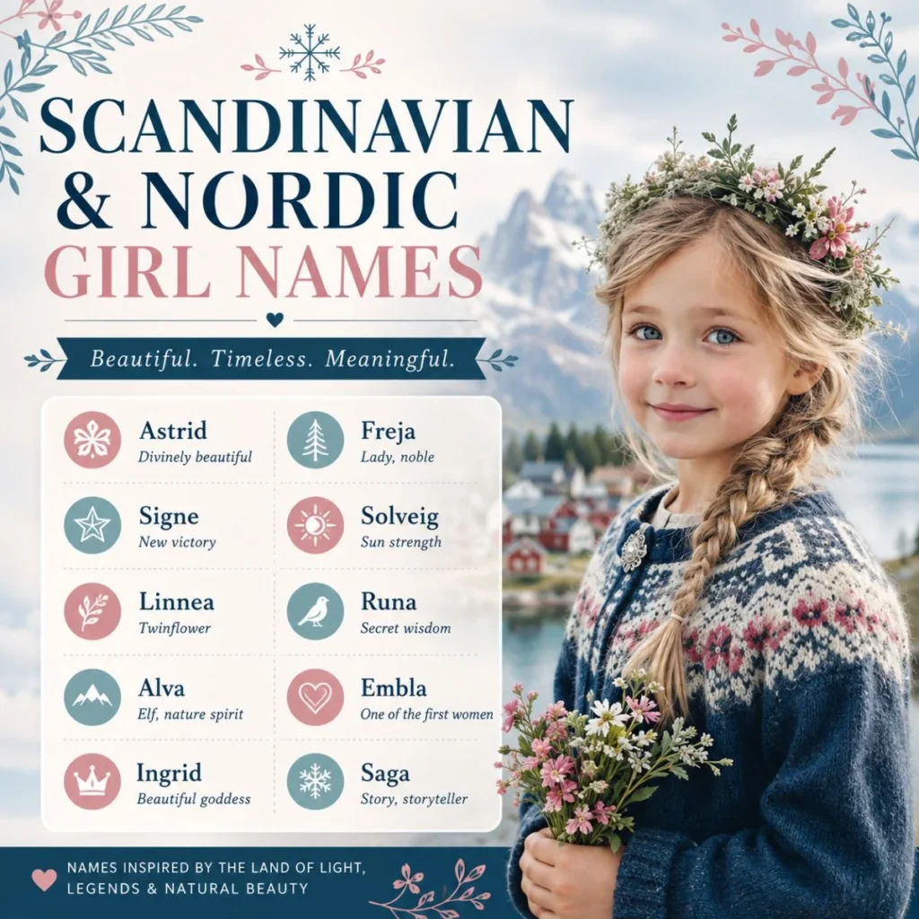 Scandinavian and Nordic girl names with beautiful meanings inspired by nature and Nordic culture