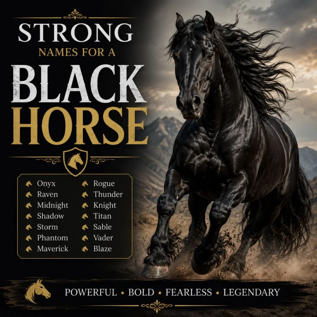 Strong names for a black horse with a powerful black stallion and bold name ideas
