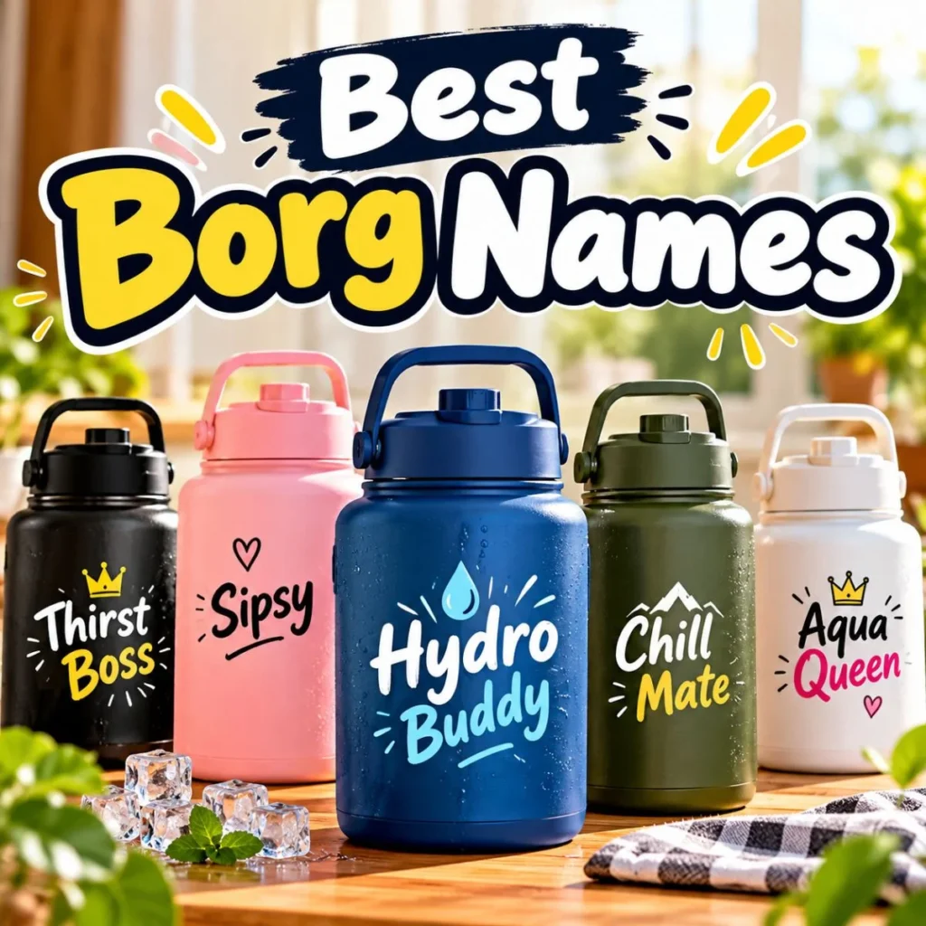 Best Borg Names with colorful jugs featuring fun and creative name ideas