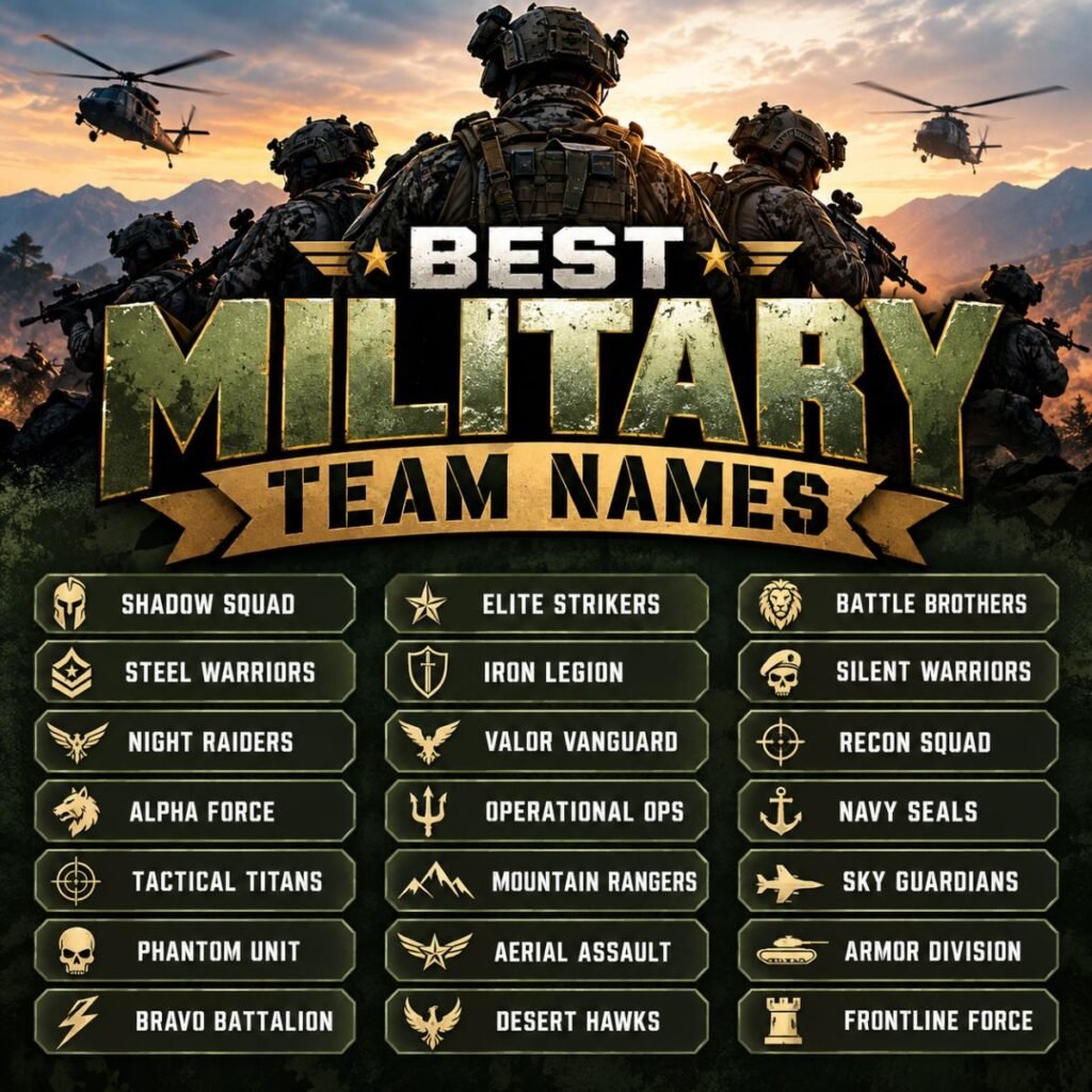 Best military team names with soldiers, helicopters, and tactical team name ideas