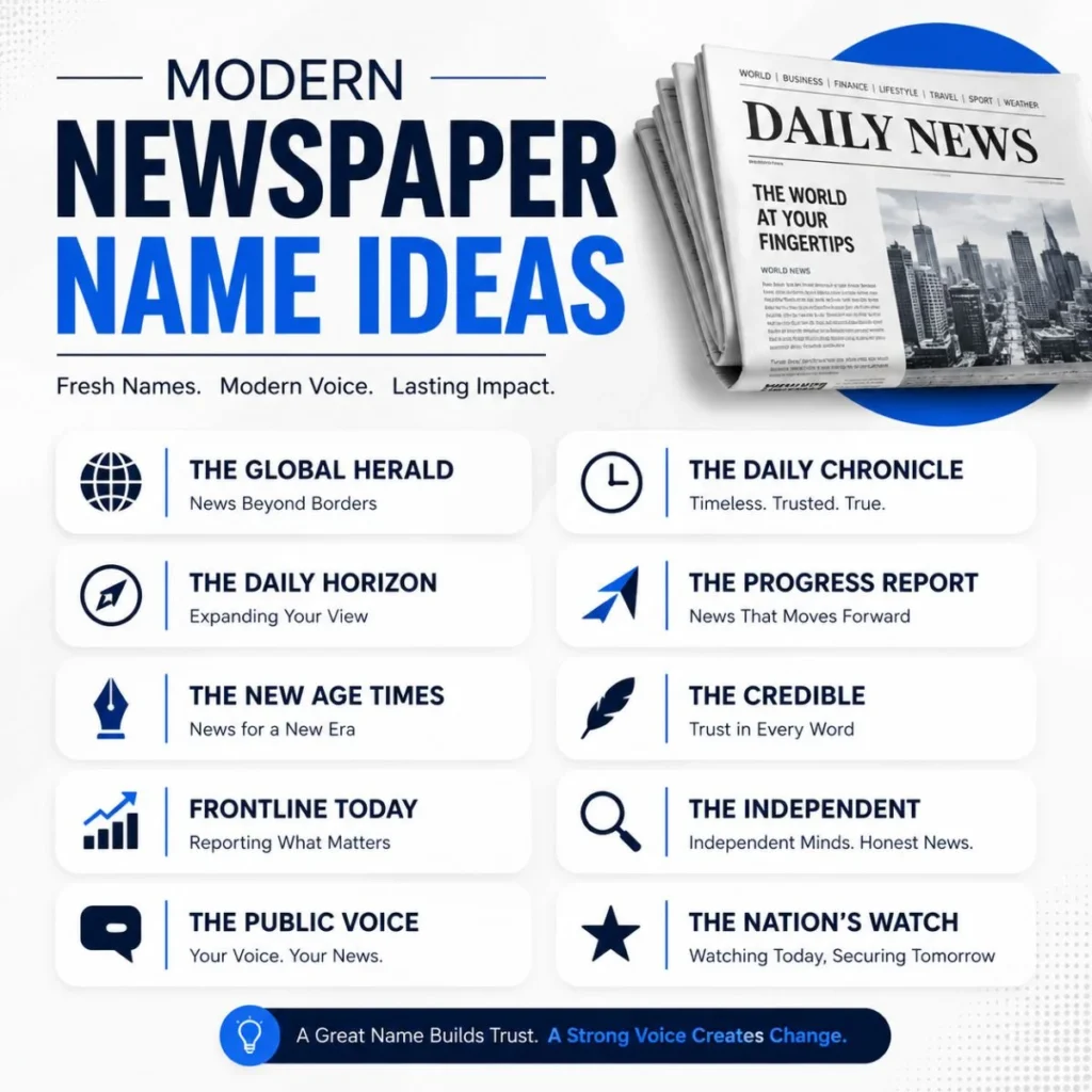 Modern newspaper name ideas with creative titles for a fresh and professional publication