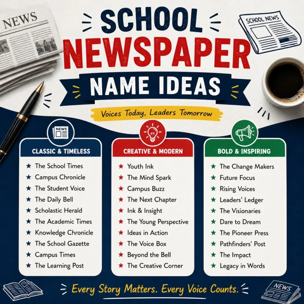 School newspaper name ideas with creative, classic, modern, and inspiring suggestions