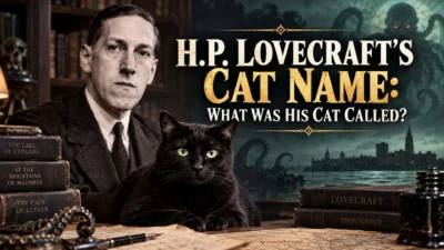 H.P. Lovecraft with a black cat illustrating his famous cat name and literary history