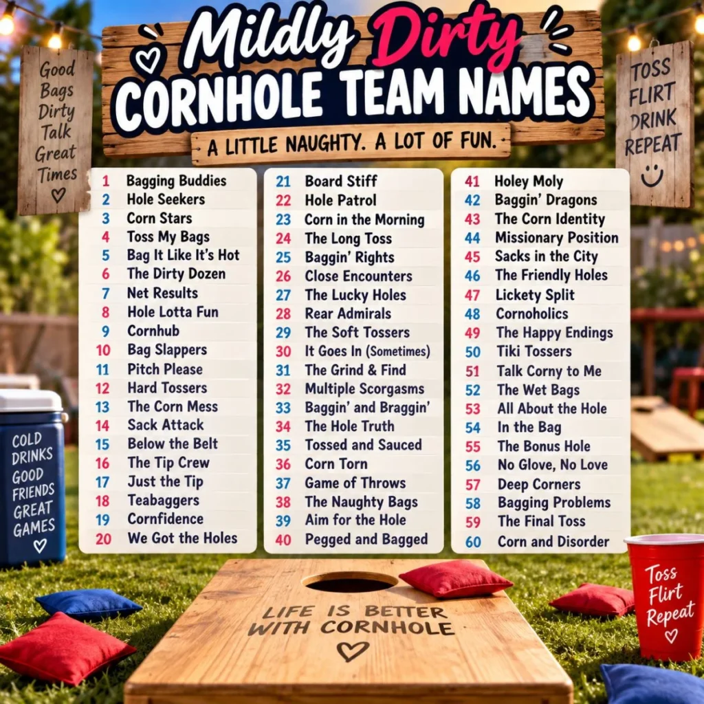 Mildly dirty cornhole team names for a fun backyard cornhole game