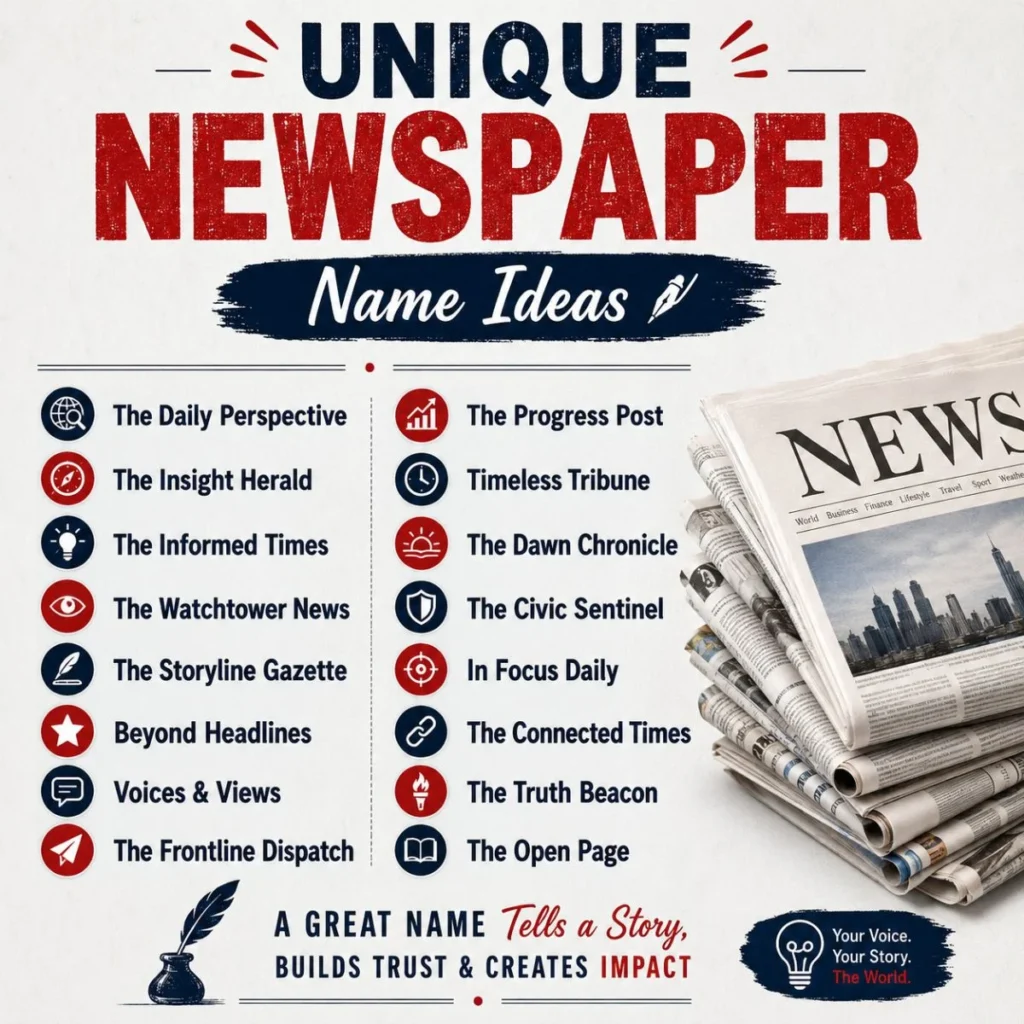 Unique newspaper name ideas with creative titles and vintage newspaper design